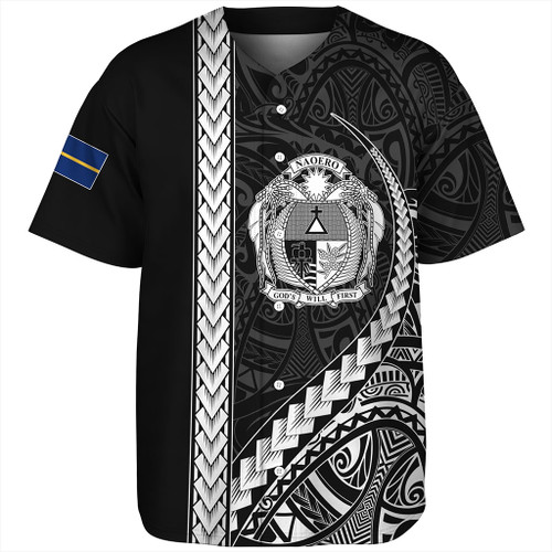 Nauru Baseball Shirt Tribal Micronesian Coat Of Arms