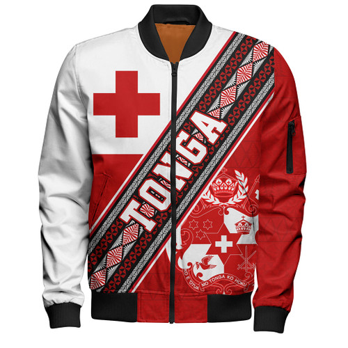Tonga Bomber Jacket Ngatu Flag And Coat Of Arms