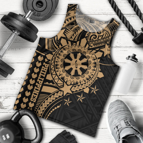Philippines Filipinos Tank Top - Proud To Be Filipino Tribal Sun Batok Gold Style