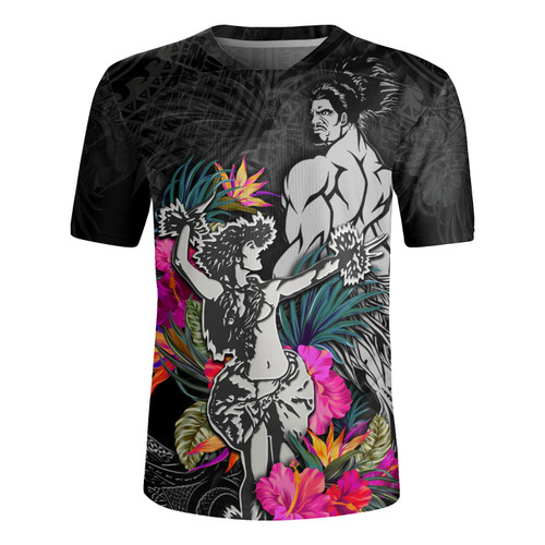 Hawaii Rugby Jersey Hawaiian Girl And Warrior With Tropical Flowers