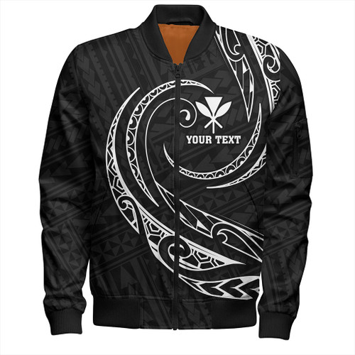 Hawaii Bomber Jacket Custom Kanaka Map Polynesian Tribal Wave