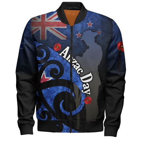 New Zealand Custom Personalised Bomber Jacket Anzac Day Flag Maori Patterns