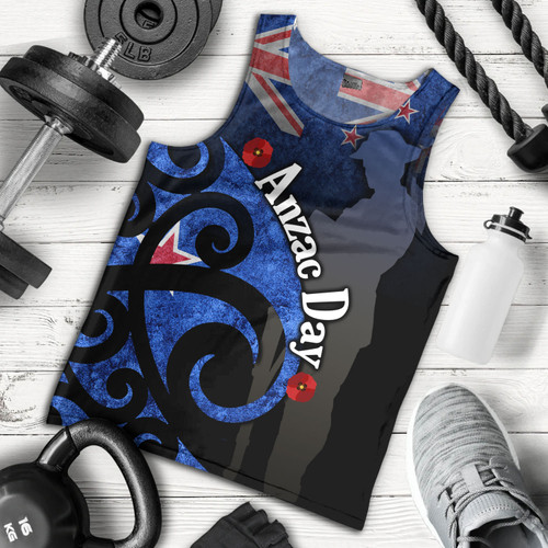 New Zealand Custom Personalised Tank Top Anzac Day Flag Maori Patterns