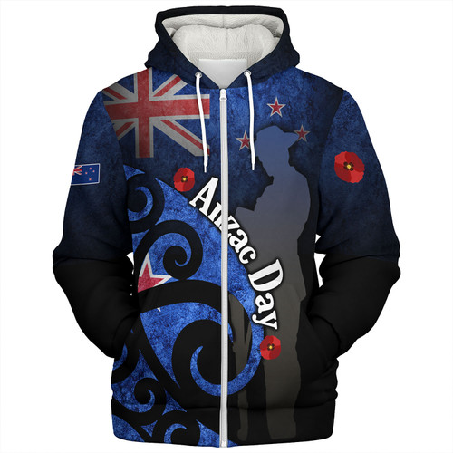 New Zealand Custom Personalised Sherpa Hoodie Anzac Day Flag Maori Patterns
