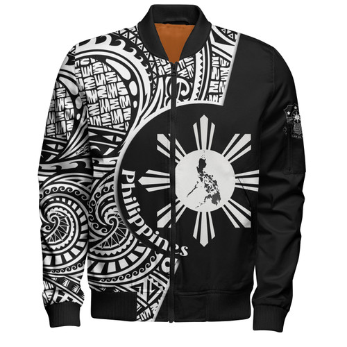 Philippines Filipinos Custom Personalised Bomber Jacket Sun And Map Lauhala Patterns Style