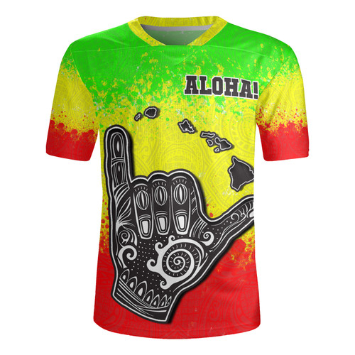 Hawaii Custom Personalised Rugby Jersey Polynesian Shaka Hawaii Map Reggae Style