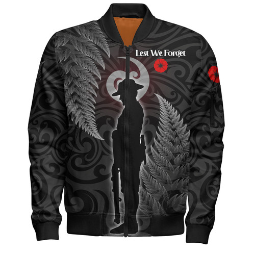 New Zealand Custom Personalised Bomber Jacket Lest We Forget Koru Maori Pattern