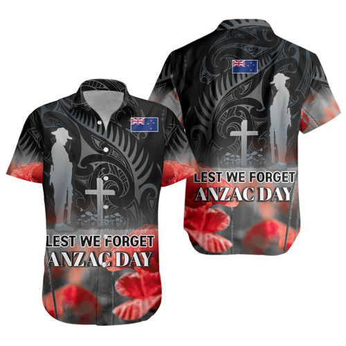 New Zealand Custom Personalised Short Sleeve Shirt  Anzac Day Silver Fern Maori Style