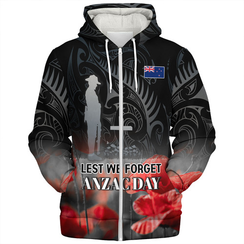 New Zealand Custom Personalised Sherpa Hoodie  Anzac Day Silver Fern Maori Style