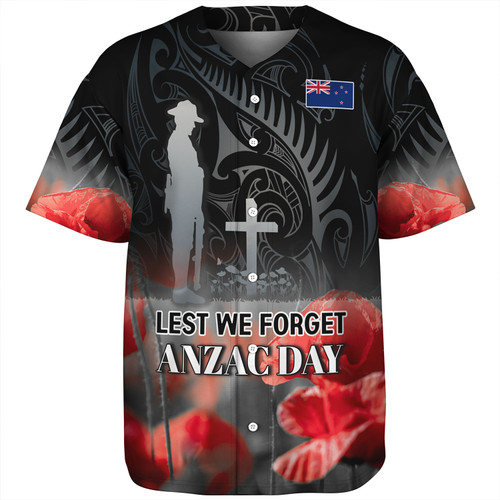 New Zealand Custom Personalised Baseball Shirt  Anzac Day Silver Fern Maori Style
