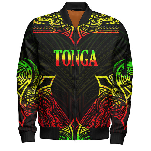 Tonga Custom Personalised Bomber Jacket Coat Of Arms With Patterns Reggae Color