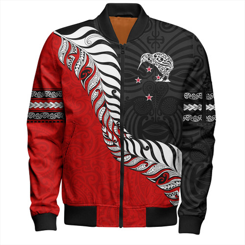 New Zealand Bomber Jacket Silver Fern Maori Tribal Style