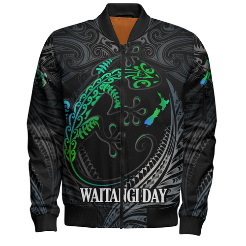 New Zealand Custom Personalised Bomber Jacket Waitangi Day Ethnic Lizard Maori Patterns