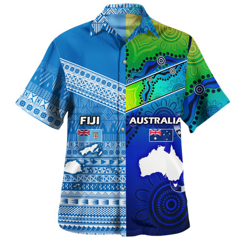 Fiji And Australia Custom Personalised Hawaiian Shirt Fijian Tapa With Australia Aboriginal Style