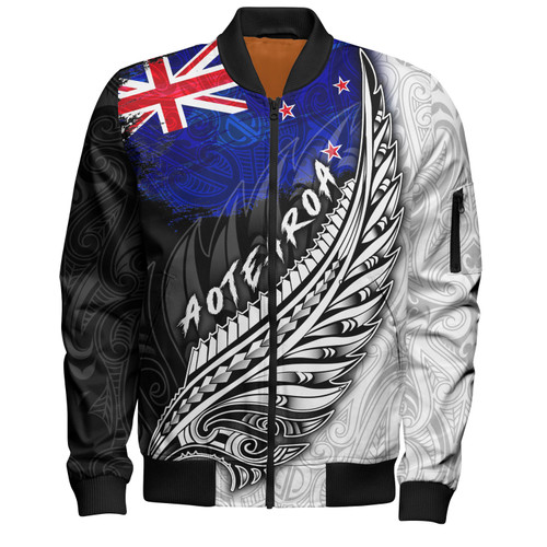 New Zealand Custom Personalised Bomber Jacket Maori Silver Fern Flag Vibes