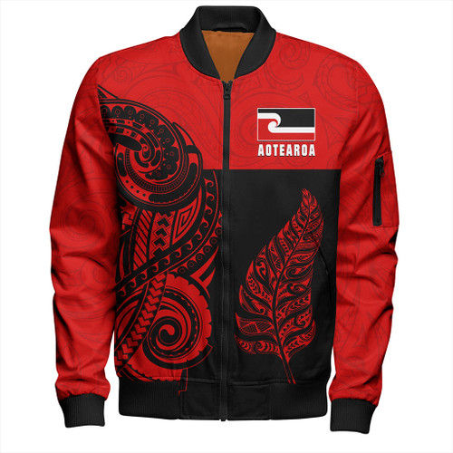 New Zealand Bomber Jacket Maori Pattern Aotearoa Silver Fern Tattoo