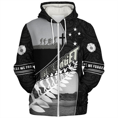 New Zealand Sherpa Hoodie Lest We Forget Anzac Bay Beach