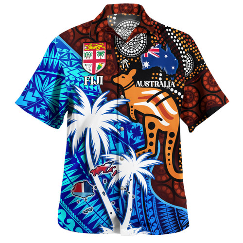 Fiji And Australia Hawaiian Shirt Fijian Flag Tapa Patterns With Aboriginal Kangaroo