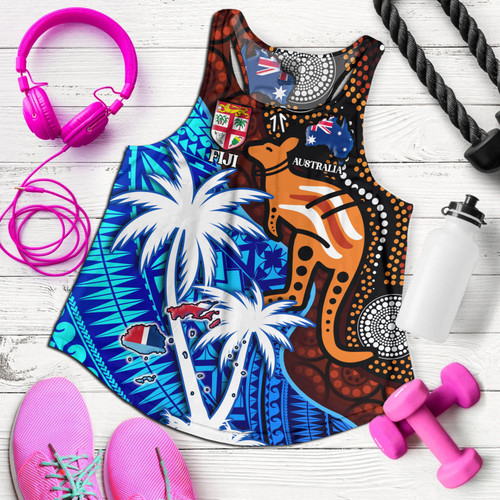 Fiji And Australia Women Tank Fijian Flag                Tapa Patterns With Aboriginal Kangaroo