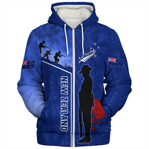 New Zealand Sherpa Hoodie Anzac Day Lest We Forget Poppy