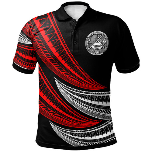 American Samoa Custom Personalised Polo Shirt -  Wave Pattern Alternating RED1