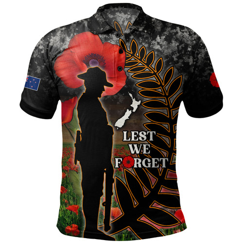 New Zealand Polo Shirt Custom Anzac Day Lest We Forget Silver Fern