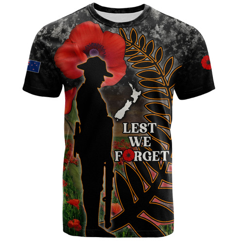 New Zealand T-Shirt Custom Anzac Day Lest We Forget Silver Fern