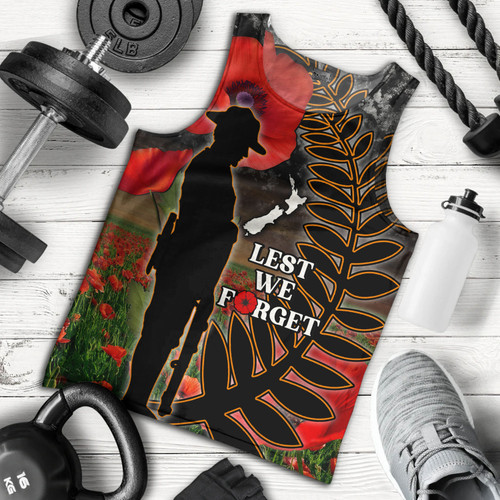 New Zealand Tank Top Custom Anzac Day Lest We Forget Silver Fern