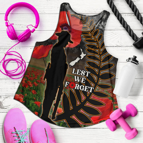 New Zealand Women Tank Custom Anzac Day Lest We Forget Silver Fern