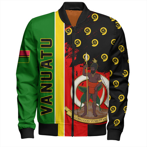 Vanuatu Bomber Jacket Melanesian Flag Grunge Symbols Pattern