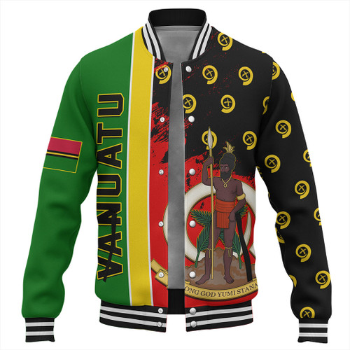 Vanuatu Baseball Jacket Melanesian Flag Grunge Symbols Pattern