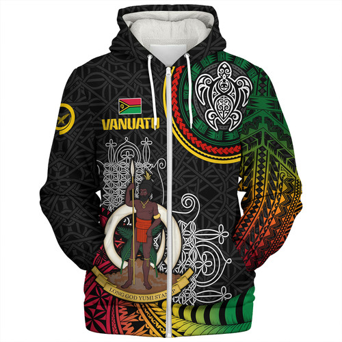 Vanuatu Sherpa Hoodie Custom Seal With Mutis En Atan Patterns