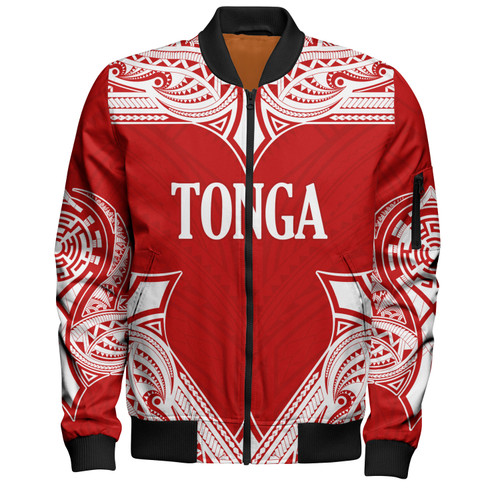 Tonga Bomber Jacket - Custom Coat Of Arms With Patterns Flag Color