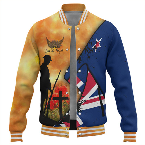 New Zealand Baseball Jacket Anzac Day Flag Lest We Forget