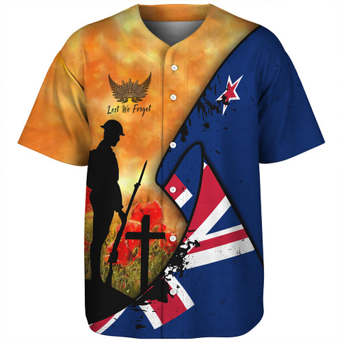 New Zealand Baseball Shirt Anzac Day Flag Lest We Forget