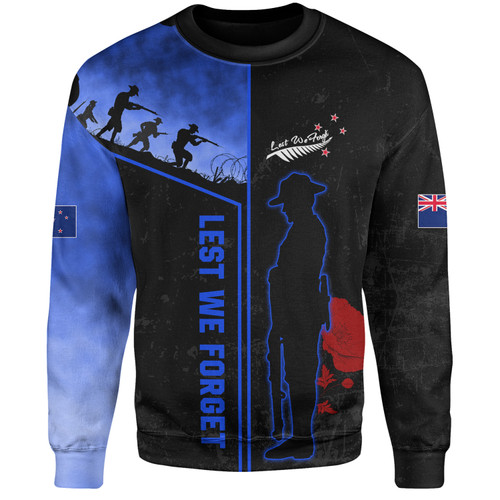 New Zealand Sweatshirt Anzac Day Lest We Forget Poppy Flower Symbol