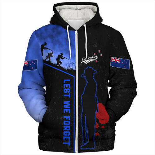 New Zealand Sherpa Hoodie Anzac Day Lest We Forget Poppy Flower Symbol