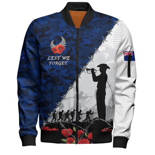New Zealand Bomber Jacket Anzac Day Poppy Flower And Barbed Wire
