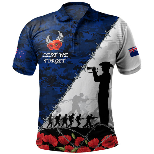 New Zealand Polo Shirt Anzac Day Poppy Flower And Barbed Wire
