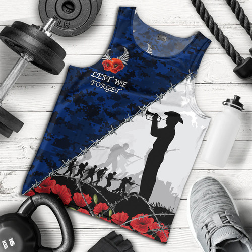 New Zealand Tank Top Anzac Day Poppy Flower And Barbed Wire