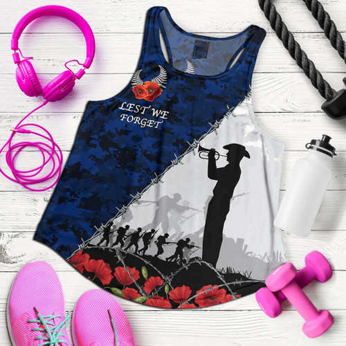 New Zealand Women Tank Anzac Day Poppy Flower And Barbed Wire