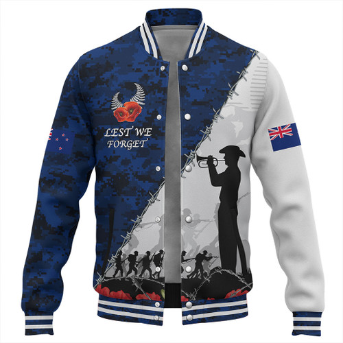 New Zealand Baseball Jacket Anzac Day Poppy Flower And Barbed Wire