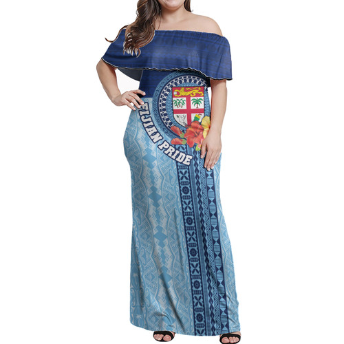 Fiji Woman Off Shoulder Long Dress Forever Fiji Tapa Pattern Design