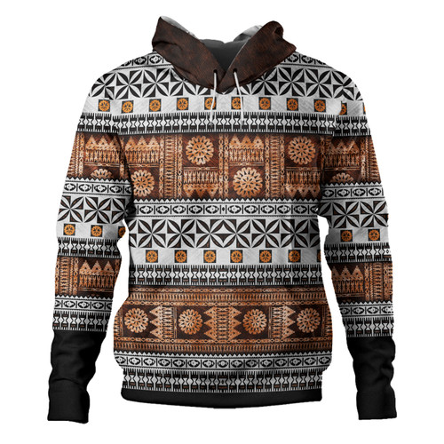 Fiji Hoodie Fijian Tapa Pattens Brown Color Vintage Design