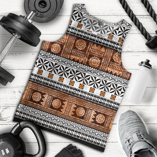 Fiji Tank Top Fijian Tapa Pattens Brown Color Vintage Design