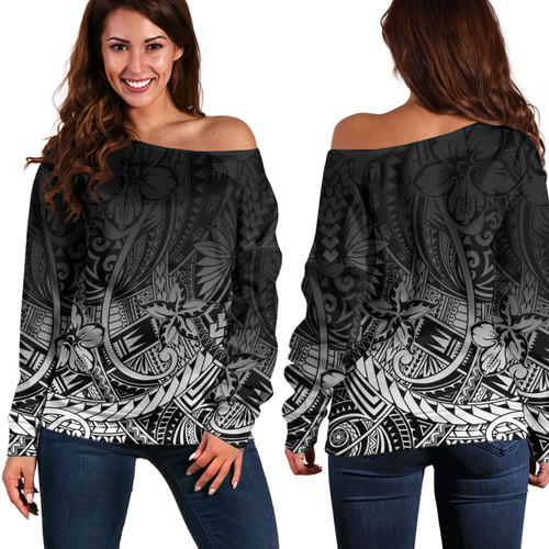 Polynesian Pattern Design With Ethnic And Floral Off Shoulder Sweatshirt