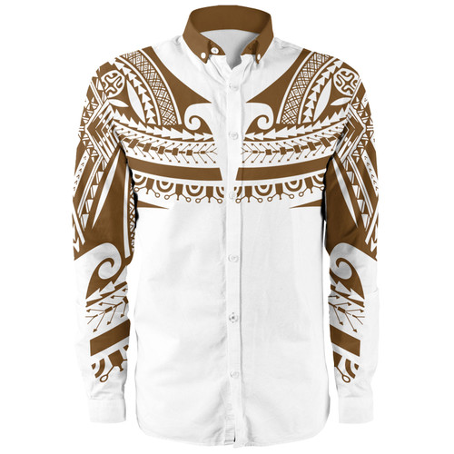 Polynesian Long Sleeve Shirt Custom Polynesian Tattoo Style (Brown)
