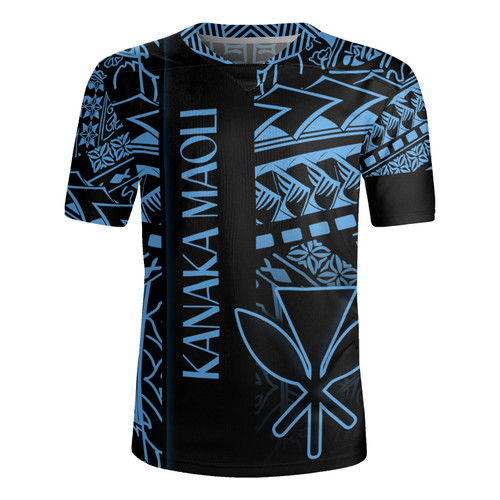 Hawaii Rugby Jersey Custom Kanaka Maoli Hawaiian Blue Tribal Pattern