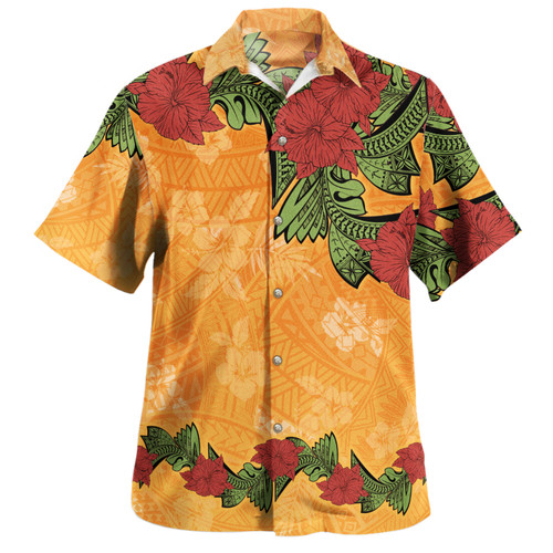 Polynesian Hawaiian Shirt Tropical Flowers Polynesian Tribal Motif