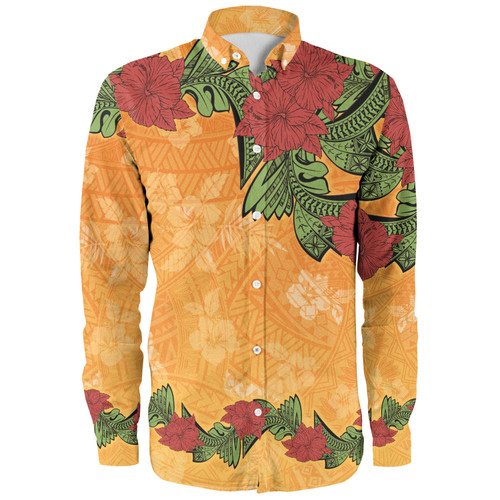 Polynesian Long Sleeve Shirt Tropical Flowers Polynesian Tribal Motif